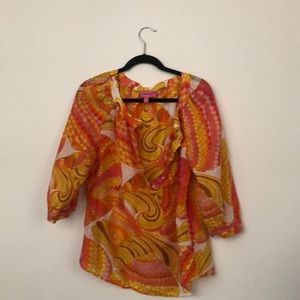 Retro blouse with grosgrain ribbon trim